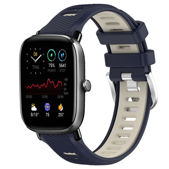 For Amazfit GTS 4 20mm Cross Texture Two Color Silicone Steel Buckle Watch Band(Midnight Blue + Starlight)