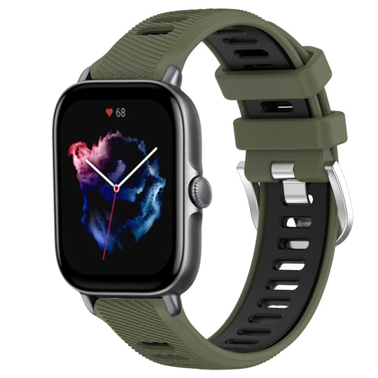 For Amazfit GTS 4 Mini 20mm Cross Texture Two Color Silicone Steel Buckle Watch Band(Army Green+Black)