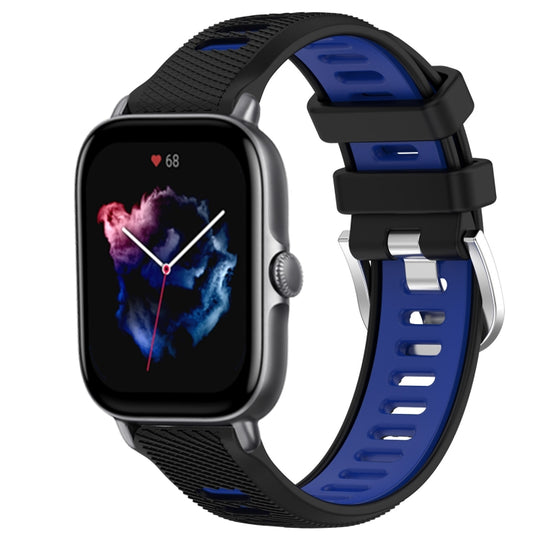For Amazfit GTS 4 Mini 20mm Cross Texture Two Color Silicone Steel Buckle Watch Band(Black+Blue)