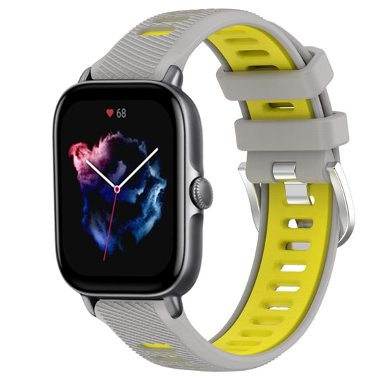 For Amazfit GTS 4 Mini 20mm Cross Texture Two Color Silicone Steel Buckle Watch Band(Grey+Yellow)