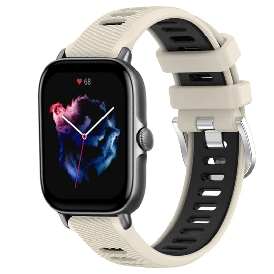 For Amazfit GTS 4 Mini 20mm Cross Texture Two Color Silicone Steel Buckle Watch Band(Starlight+Black)