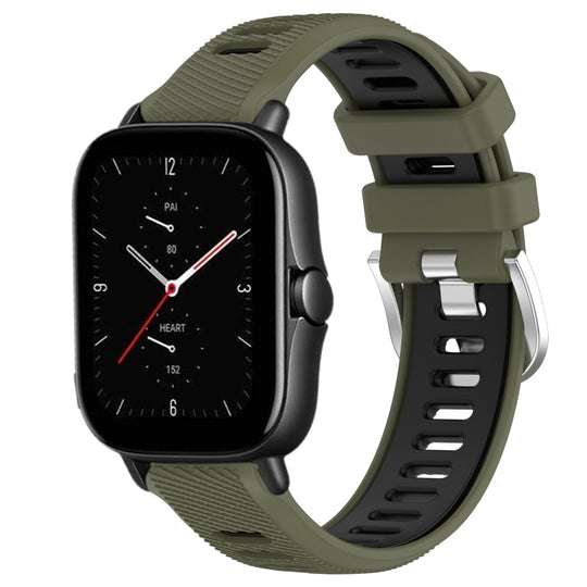 For Amazfit GTS 3 20mm Cross Texture Two Color Silicone Steel Buckle Watch Band(Army Green+Black)