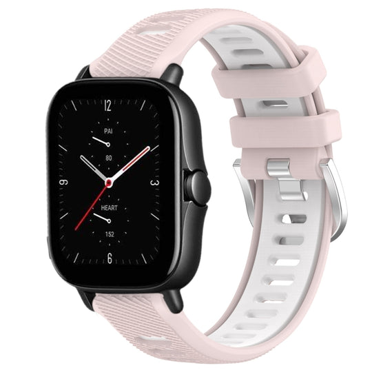 For Amazfit GTS 3 20mm Cross Texture Two Color Silicone Steel Buckle Watch Band(Pink+White)
