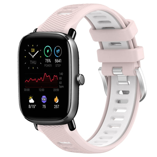 For Amazfit GTS 2E 20mm Cross Texture Two Color Silicone Steel Buckle Watch Band(Pink+White)