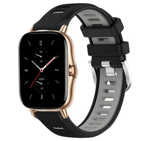 For Amazfit GTS 2 Mini 20mm Cross Texture Two Color Silicone Steel Buckle Watch Band(Black+Grey)