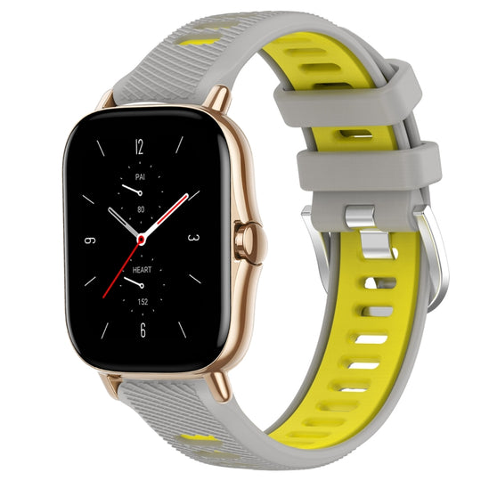 For Amazfit GTS 2 Mini 20mm Cross Texture Two Color Silicone Steel Buckle Watch Band(Grey+Yellow)