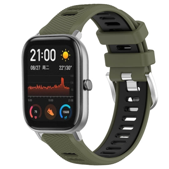 For Amazfit GTS 2 20mm Cross Texture Two Color Silicone Steel Buckle Watch Band(Army Green+Black)