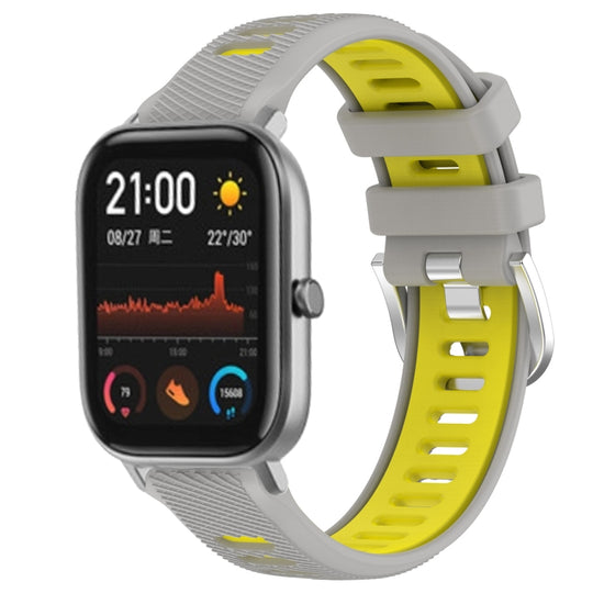 For Amazfit GTS 2 20mm Cross Texture Two Color Silicone Steel Buckle Watch Band(Grey+Yellow)
