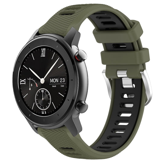 For Amazfit GTS 20mm Cross Texture Two Color Silicone Steel Buckle Watch Band(Army Green+Black)