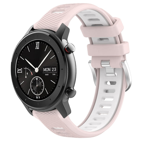 For Amazfit GTS 20mm Cross Texture Two Color Silicone Steel Buckle Watch Band(Pink+White)