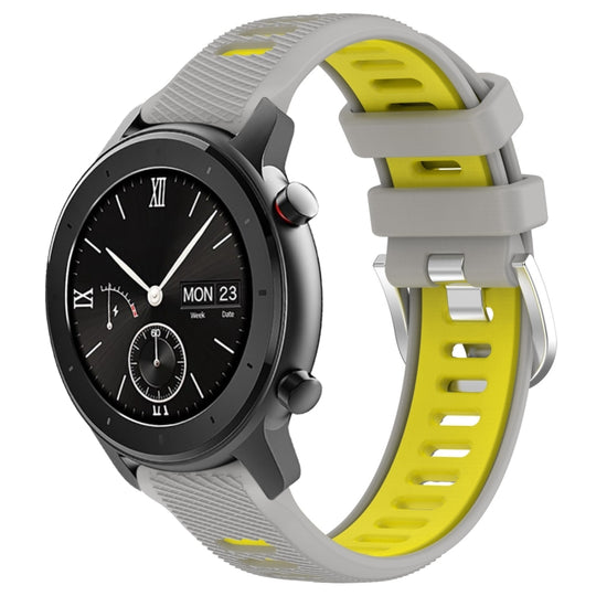 For Amazfit GTS 20mm Cross Texture Two Color Silicone Steel Buckle Watch Band(Grey+Yellow)