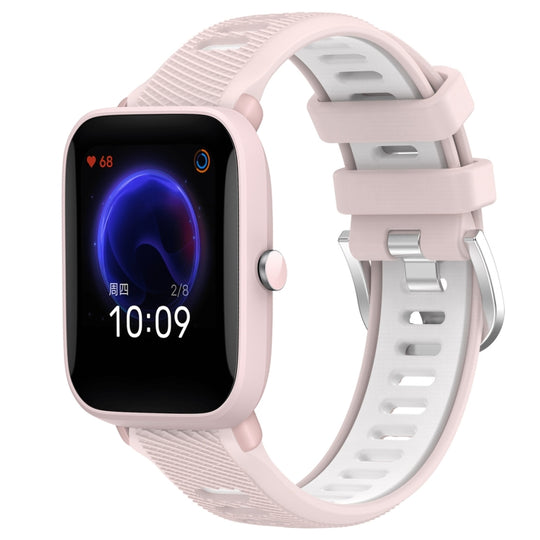 For Amazfit GTR 42MM 20mm Cross Texture Two Color Silicone Steel Buckle Watch Band(Pink+White)