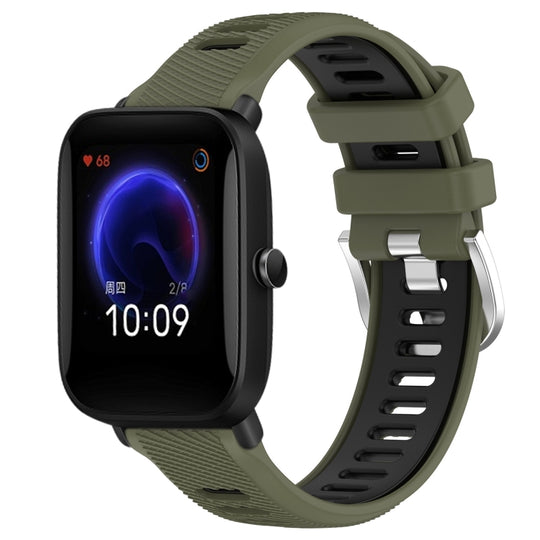 For Amazfit Pop Pro 20mm Cross Texture Two Color Silicone Steel Buckle Watch Band(Army Green+Black)