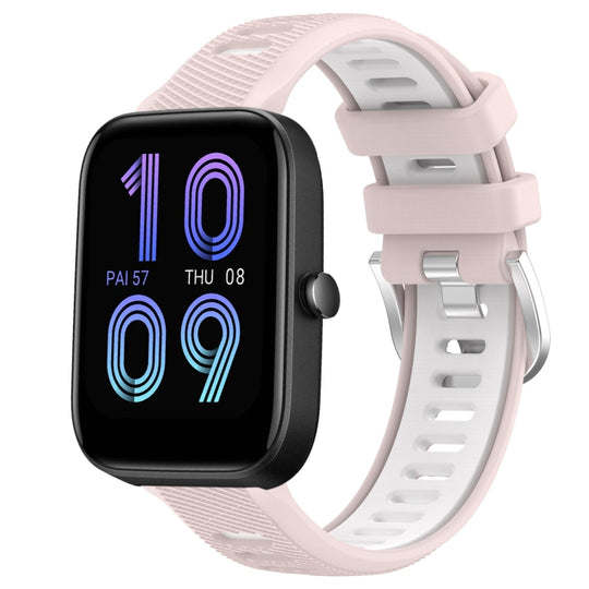 For Amazfit Pop 20mm Cross Texture Two Color Silicone Steel Buckle Watch Band(Pink+White)