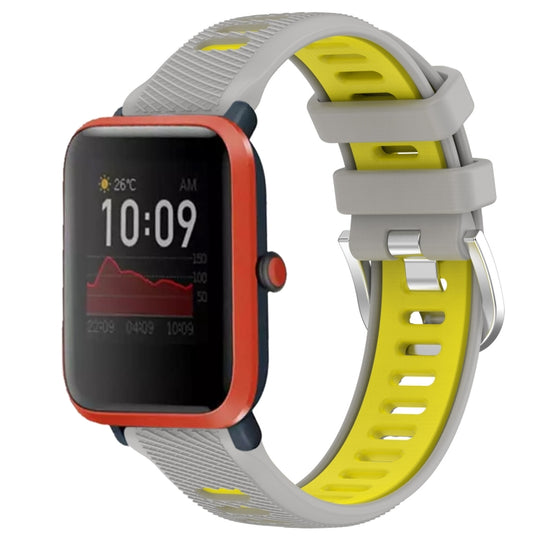 For Amazfit Bip3 20mm Cross Texture Two Color Silicone Steel Buckle Watch Band(Grey+Yellow)