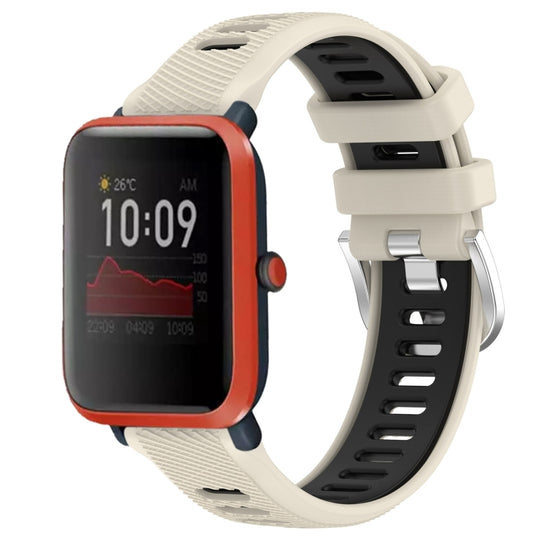 For Amazfit Bip3 20mm Cross Texture Two Color Silicone Steel Buckle Watch Band(Starlight+Black)