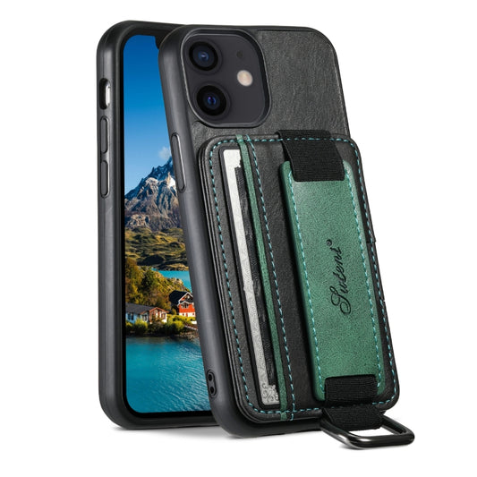 For iPhone 12 mini Suteni H13 Card Wallet Wrist Strap Holder PU Phone Case(Black) - iPhone 12 mini Cases by Suteni | Online Shopping UK | buy2fix