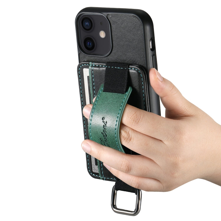For iPhone 12 mini Suteni H13 Card Wallet Wrist Strap Holder PU Phone Case(Black) - iPhone 12 mini Cases by Suteni | Online Shopping UK | buy2fix