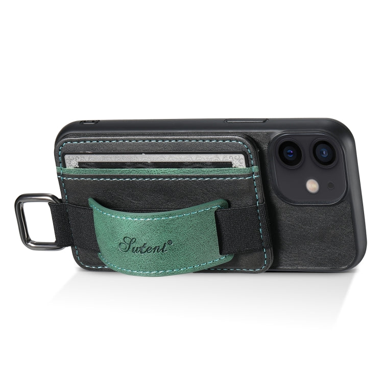 For iPhone 12 mini Suteni H13 Card Wallet Wrist Strap Holder PU Phone Case(Black) - iPhone 12 mini Cases by Suteni | Online Shopping UK | buy2fix