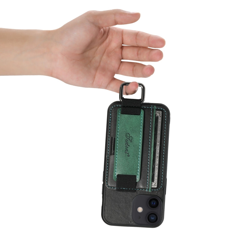 For iPhone 12 mini Suteni H13 Card Wallet Wrist Strap Holder PU Phone Case(Black) - iPhone 12 mini Cases by Suteni | Online Shopping UK | buy2fix