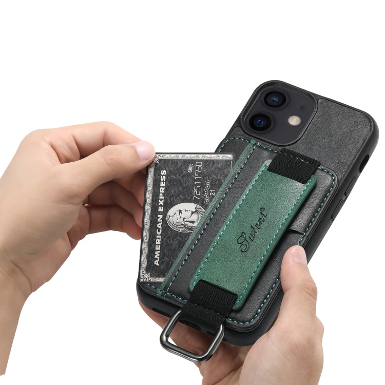 For iPhone 12 mini Suteni H13 Card Wallet Wrist Strap Holder PU Phone Case(Black) - iPhone 12 mini Cases by Suteni | Online Shopping UK | buy2fix