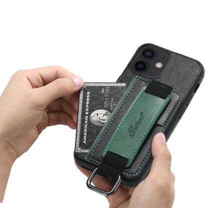 For iPhone 12 mini Suteni H13 Card Wallet Wrist Strap Holder PU Phone Case(Black) - iPhone 12 mini Cases by Suteni | Online Shopping UK | buy2fix