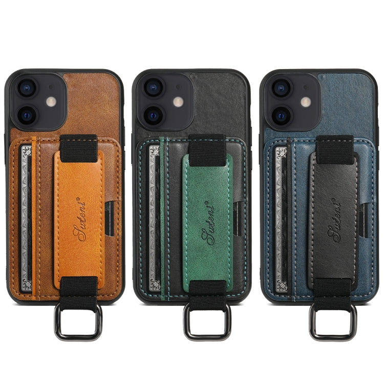 For iPhone 12 mini Suteni H13 Card Wallet Wrist Strap Holder PU Phone Case(Black) - iPhone 12 mini Cases by Suteni | Online Shopping UK | buy2fix