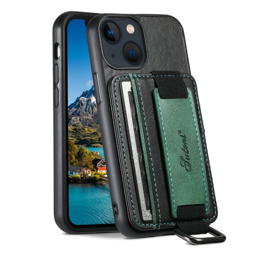 For iPhone 13 mini Suteni H13 Card Wallet Wrist Strap Holder PU Phone Case(Black) - iPhone 13 mini Cases by Suteni | Online Shopping UK | buy2fix