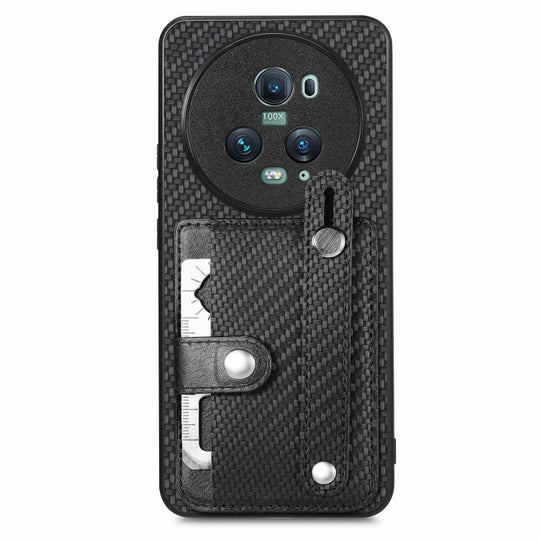 For Honor Magic5 Pro Wristband Kickstand Card Wallet Back Cover Phone Case with Tool Knife(Black)