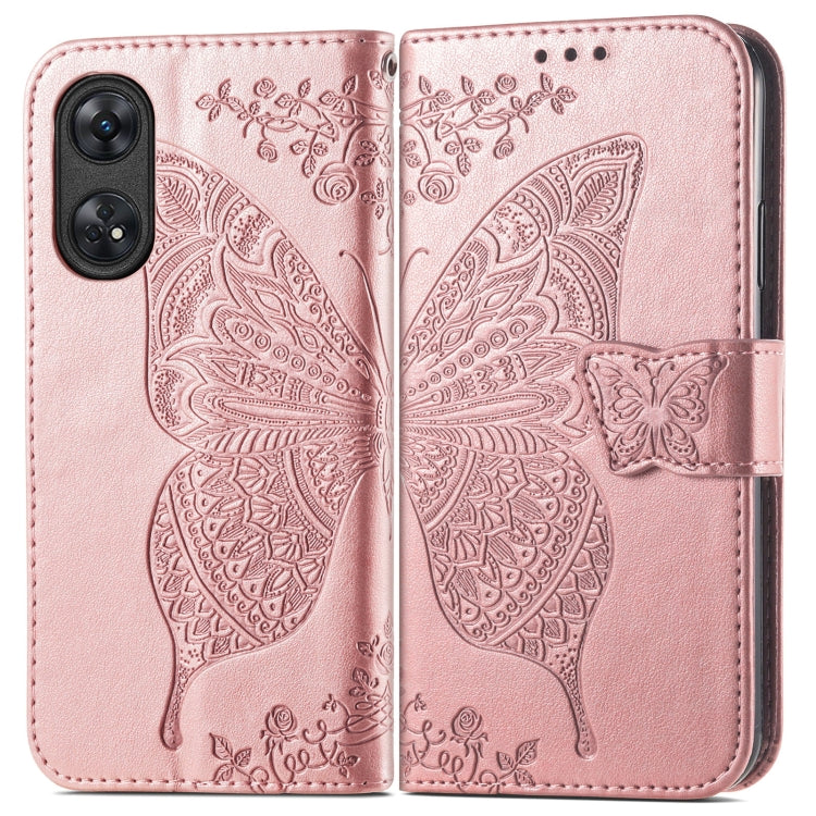 For OPPO Reno8 T 4G Butterfly Love Flower Embossed Leather Phone Case(Rose Gold) by buy2fix