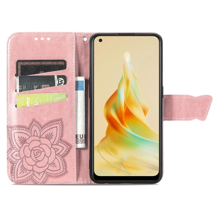 For OPPO Reno8 T 4G Butterfly Love Flower Embossed Leather Phone Case(Rose Gold) by buy2fix
