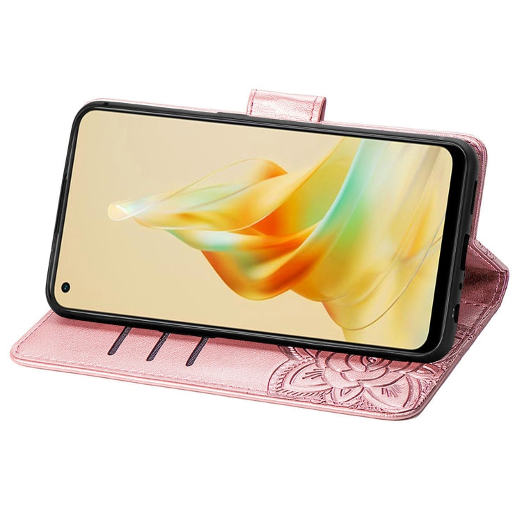 For OPPO Reno8 T 4G Butterfly Love Flower Embossed Leather Phone Case(Rose Gold) by buy2fix
