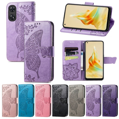 For OPPO Reno8 T 4G Butterfly Love Flower Embossed Leather Phone Case(Rose Gold) by buy2fix
