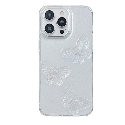 For iPhone 16 Pro Max Clear Crystal Butterflies TPU Phone Case(Transparent) by buy2fix