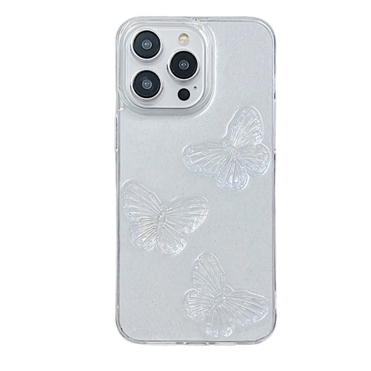For iPhone 16 Pro Max Clear Crystal Butterflies TPU Phone Case(Transparent) by buy2fix