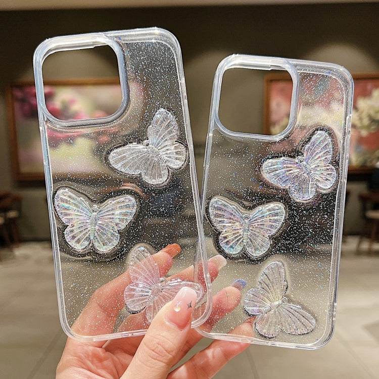 For iPhone 16 Pro Max Clear Crystal Butterflies TPU Phone Case(Transparent) by buy2fix