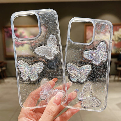 For iPhone 16 Pro Max Clear Crystal Butterflies TPU Phone Case(Transparent) by buy2fix