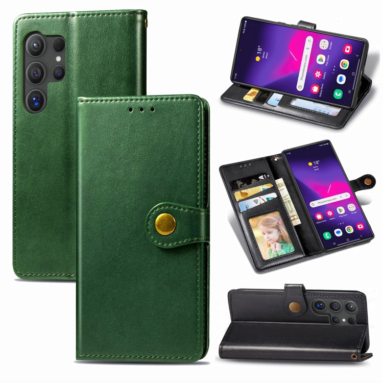 For Samsung Galaxy S25 Ultra 5G Retro Solid Color Buckle Leather Phone Case(Green) by buy2fix