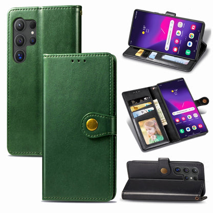 For Samsung Galaxy S25 Ultra 5G Retro Solid Color Buckle Leather Phone Case(Green) by buy2fix
