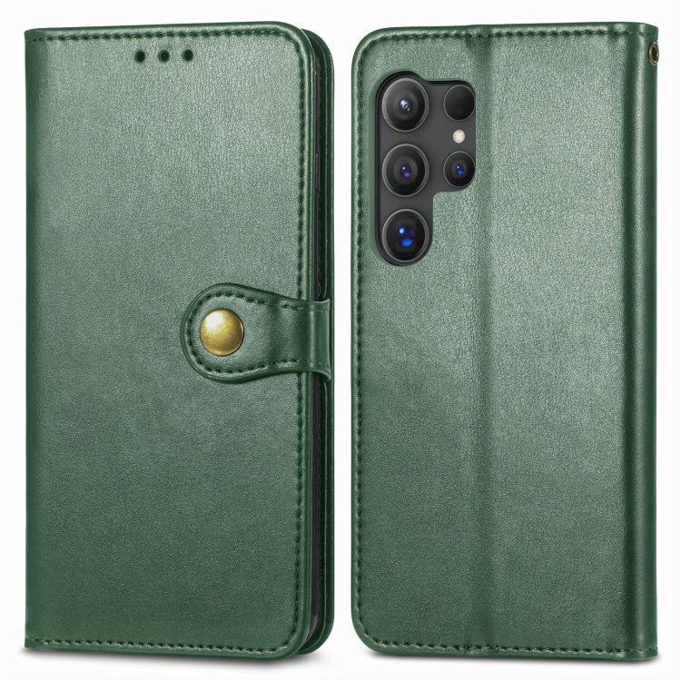 For Samsung Galaxy S25 Ultra 5G Retro Solid Color Buckle Leather Phone Case(Green) by buy2fix