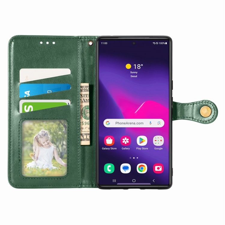 For Samsung Galaxy S25 Ultra 5G Retro Solid Color Buckle Leather Phone Case(Green) by buy2fix