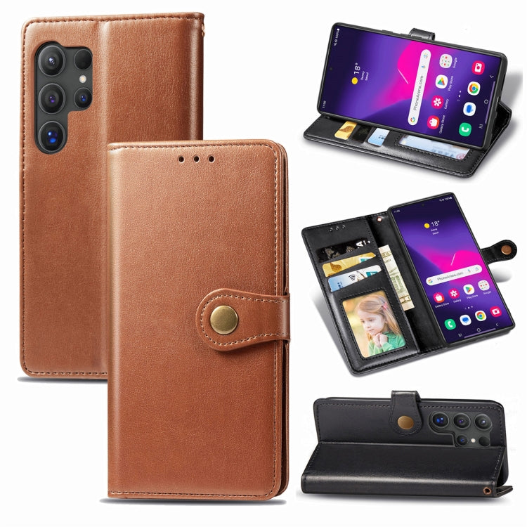 For Samsung Galaxy S25 Ultra 5G Retro Solid Color Buckle Leather Phone Case(Brown) by buy2fix