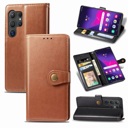 For Samsung Galaxy S25 Ultra 5G Retro Solid Color Buckle Leather Phone Case(Brown) by buy2fix