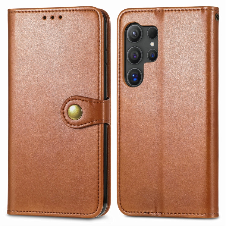 For Samsung Galaxy S25 Ultra 5G Retro Solid Color Buckle Leather Phone Case(Brown) by buy2fix