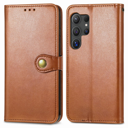 For Samsung Galaxy S25 Ultra 5G Retro Solid Color Buckle Leather Phone Case(Brown) by buy2fix