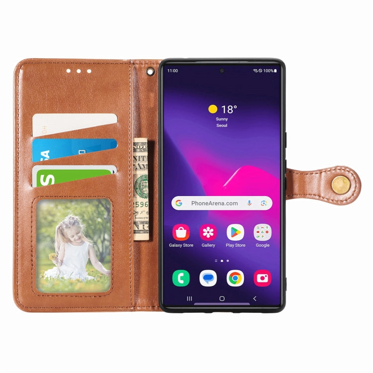 For Samsung Galaxy S25 Ultra 5G Retro Solid Color Buckle Leather Phone Case(Brown) by buy2fix