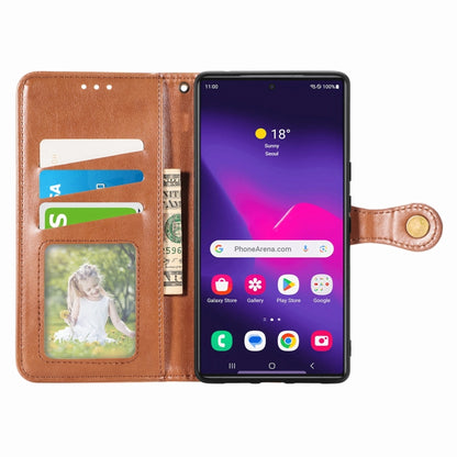 For Samsung Galaxy S25 Ultra 5G Retro Solid Color Buckle Leather Phone Case(Brown) by buy2fix