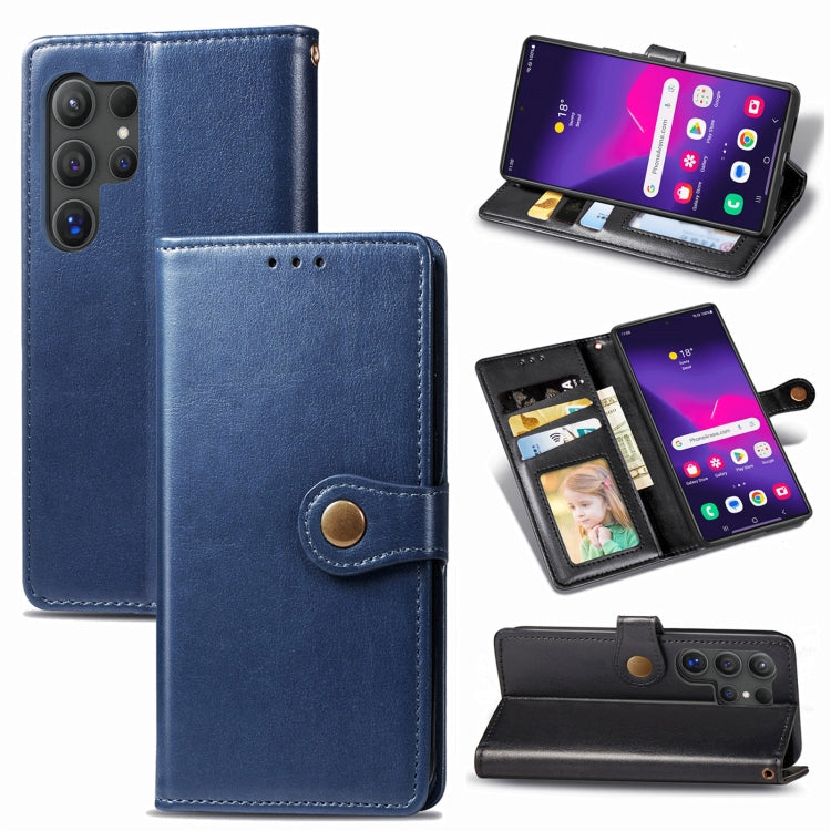 For Samsung Galaxy S25 Ultra 5G Retro Solid Color Buckle Leather Phone Case(Blue) by buy2fix