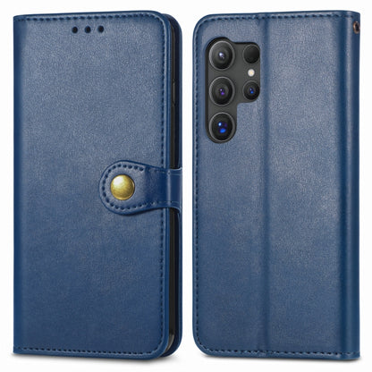 For Samsung Galaxy S25 Ultra 5G Retro Solid Color Buckle Leather Phone Case(Blue) by buy2fix