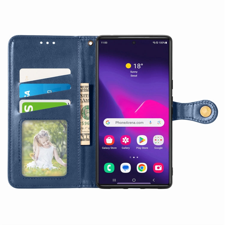 For Samsung Galaxy S25 Ultra 5G Retro Solid Color Buckle Leather Phone Case(Blue) by buy2fix